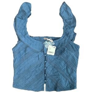 NWT Blue Free People women’s Blue Faux Corset Style Tank Top Extra Small